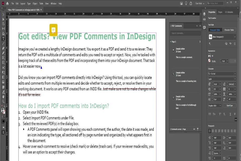Got edits? View PDF Comments in InDesign